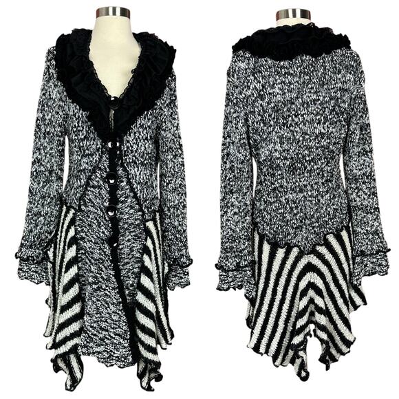 Y2K Pretty Angel Medium Black Ruffled Duster Cardigan Wool Silk Whimsigoth Fairy - Picture 1 of 9